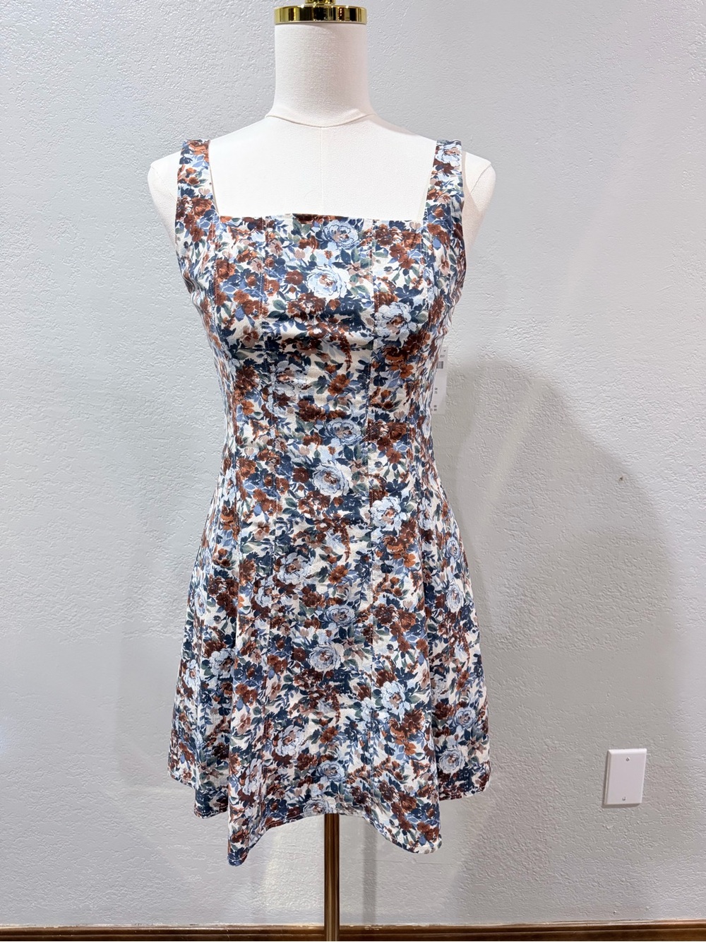 Abercrombie Sleeveless Floral Dress in Brown & Blue NWT S